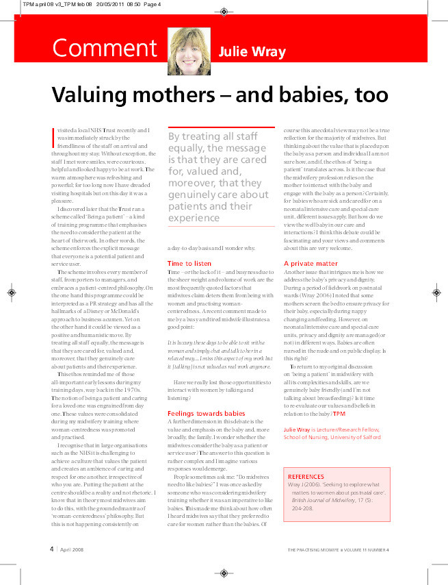 Valuing mothers - and babies too Thumbnail