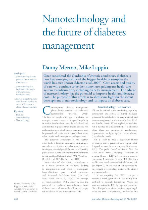 Nanotechnology and the future of diabetes management Thumbnail