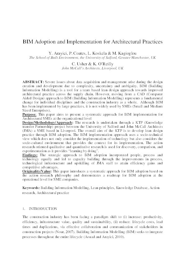BIM adoption and implementation for architectural practices Thumbnail