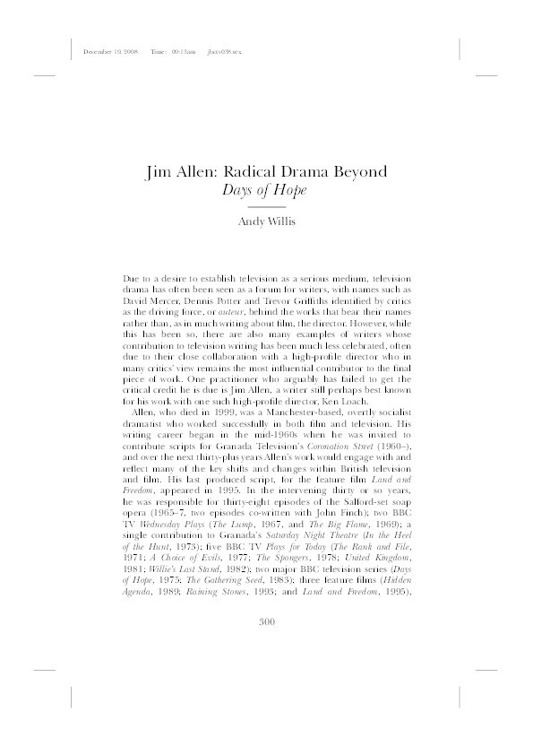 Jim Allen : radical drama beyond 'days of hope' Thumbnail