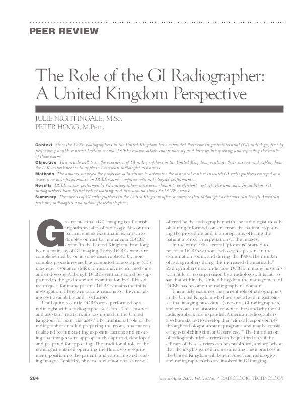The role of the GI radiographer: A UK perspective Thumbnail
