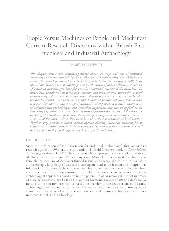 People versus machines or people and machines? Current research directions within British post-medieval and industrial archaeology Thumbnail