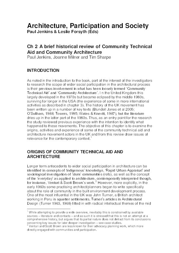 A brief historical review of community technical aid and community architecture Thumbnail