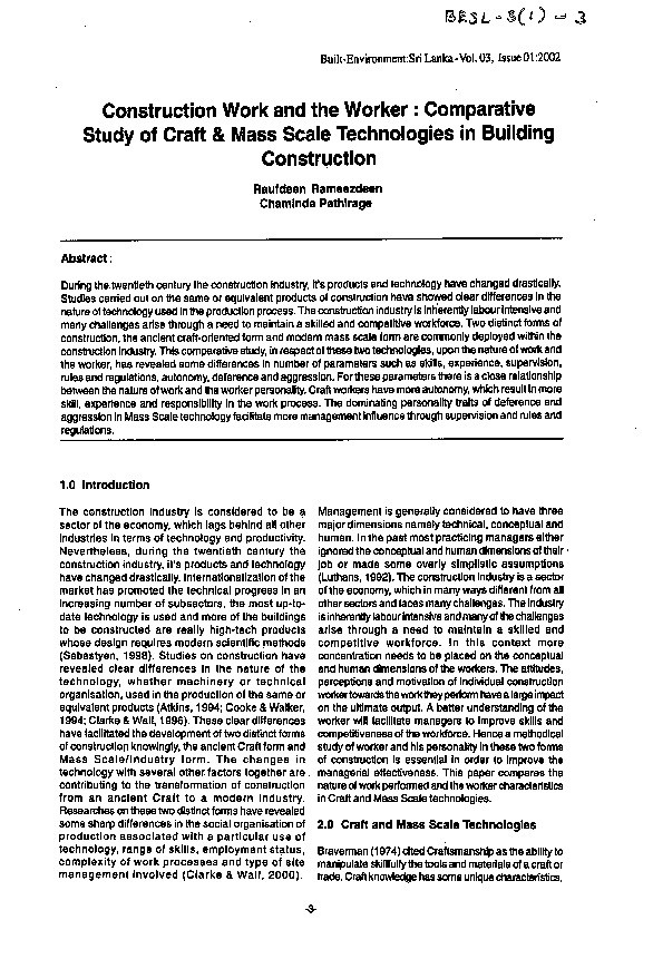 Construction work and the worker : a comparative study of craft & mass scale technologies in building construction Thumbnail