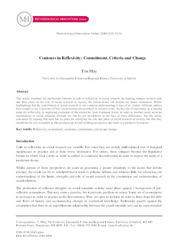 Contours in reflexivity: Commitment, criteria and change Thumbnail