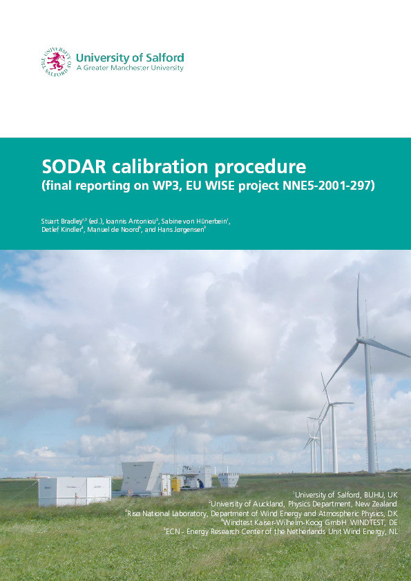 SODAR calibration for wind energy applications, final reporting on WP3, EU WISE project NNE5-2001-297 Thumbnail