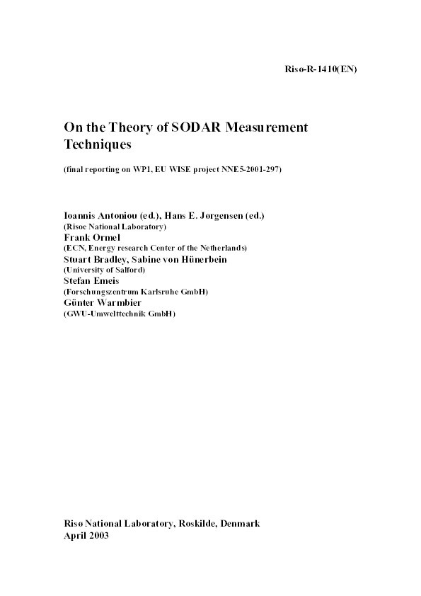 On the theory of SODAR measurement techniques (final reporting on WP1, EU WISE project NNE5-2001-297) Thumbnail