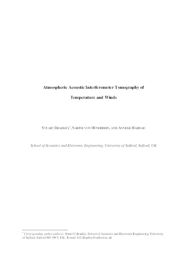 Atmospheric acoustic interferometer tomography of temperature and winds Thumbnail