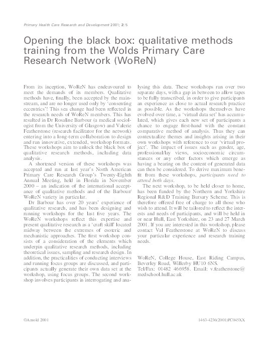 Opening the black box: qualitative methods training from the Wolds Primary Care Research Network (WoReN) Thumbnail