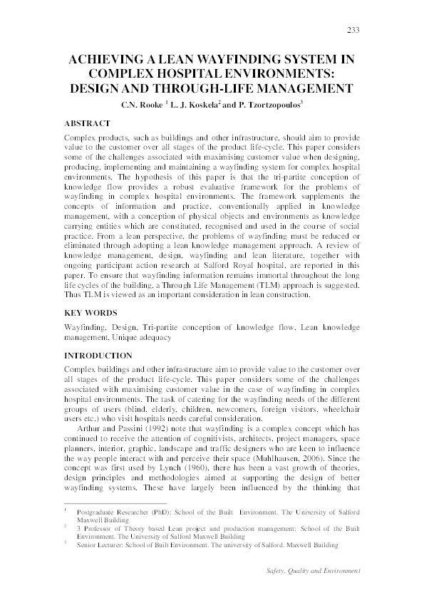 Achieving a lean wayfinding system in complex hospital environments : design and through-life management Thumbnail