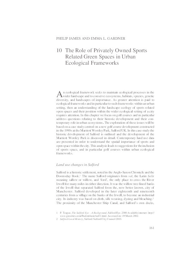 The role of privately owned sports related green spaces in urban ecological frameworks Thumbnail