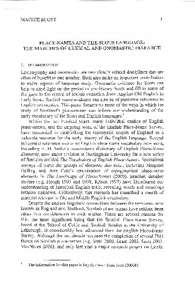 Place-names and the Scots language: The marches of lexical and onomastic research Thumbnail