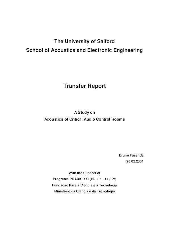 A study on acoustics of critical audio control rooms Thumbnail