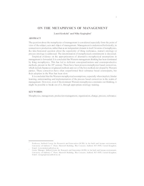 On the metaphysics of management Thumbnail