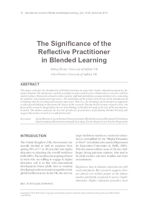The significance of the reflective practitioner in blended learning Thumbnail