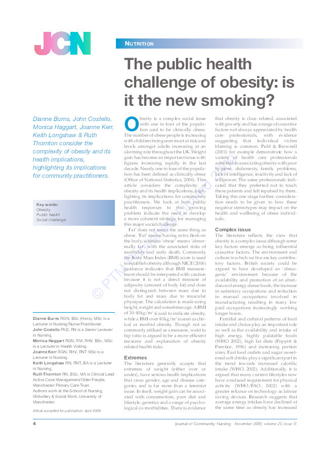 The public health challenge of obesity: is it the new smoking? Thumbnail