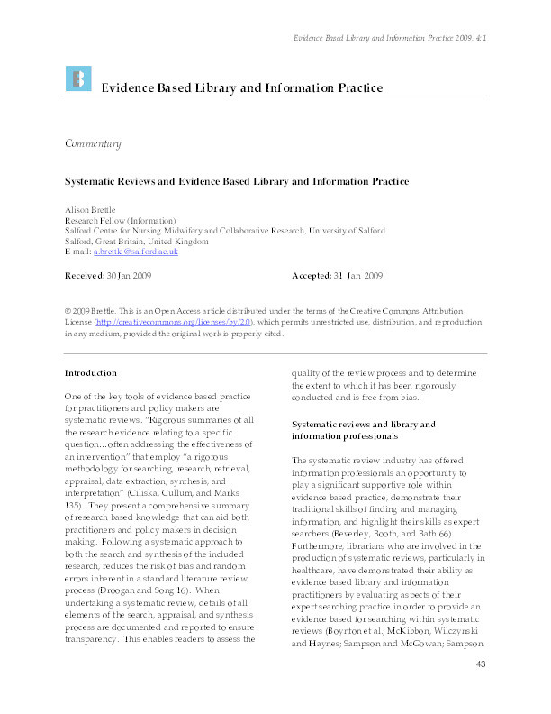 Systematic reviews and evidence based library and information practice Thumbnail