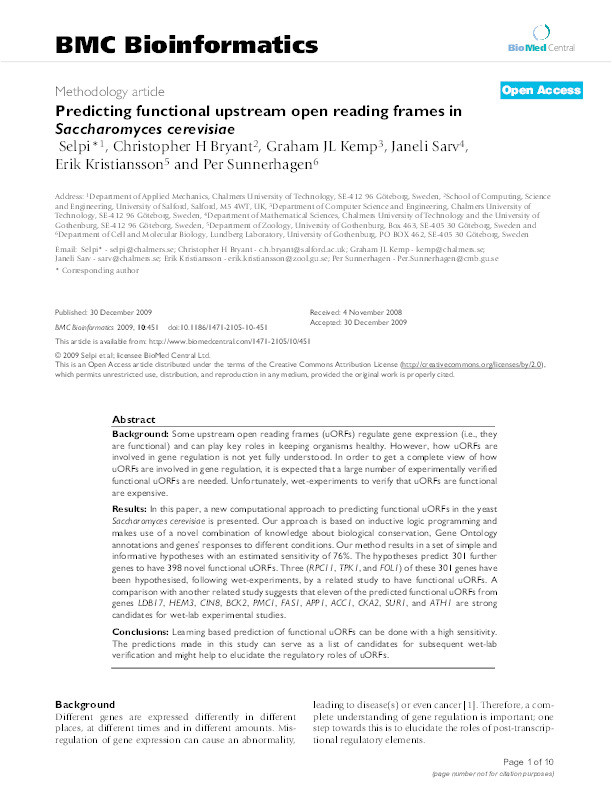 Predicting functional upstream open reading frames in Saccharomyces cerevisiae Thumbnail