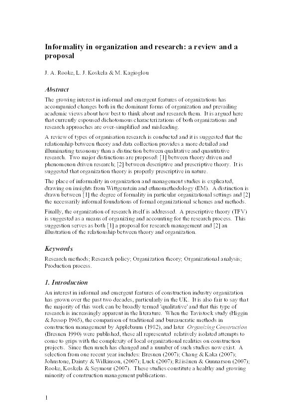 Informality in organization and research : a review and a
proposal Thumbnail