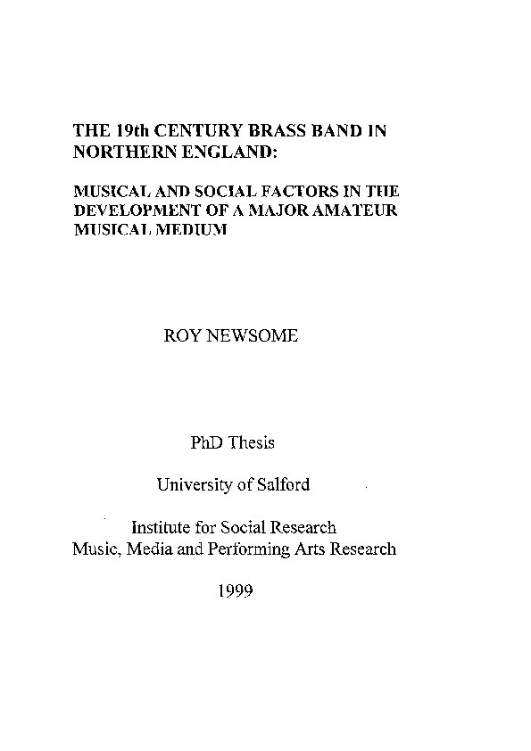 The 19th century brass band in Northern England : musical and social factors in the development of a major amateur musical medium Thumbnail