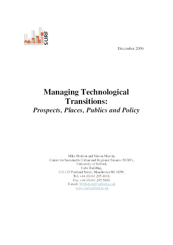 Managing technological transitions: prospects, places, publics and policy Thumbnail