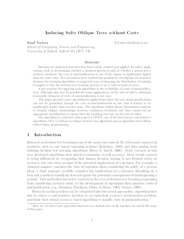 Inducing safer oblique trees without costs Thumbnail