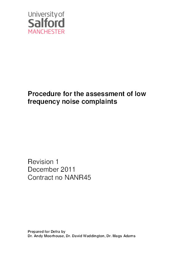 Procedure for the assessment of low frequency noise disturbance Thumbnail