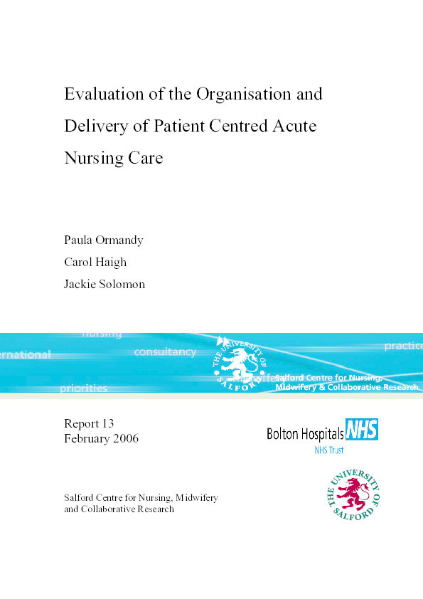 Evaluation of the organisation and delivery of patient-centred acute nursing care Thumbnail
