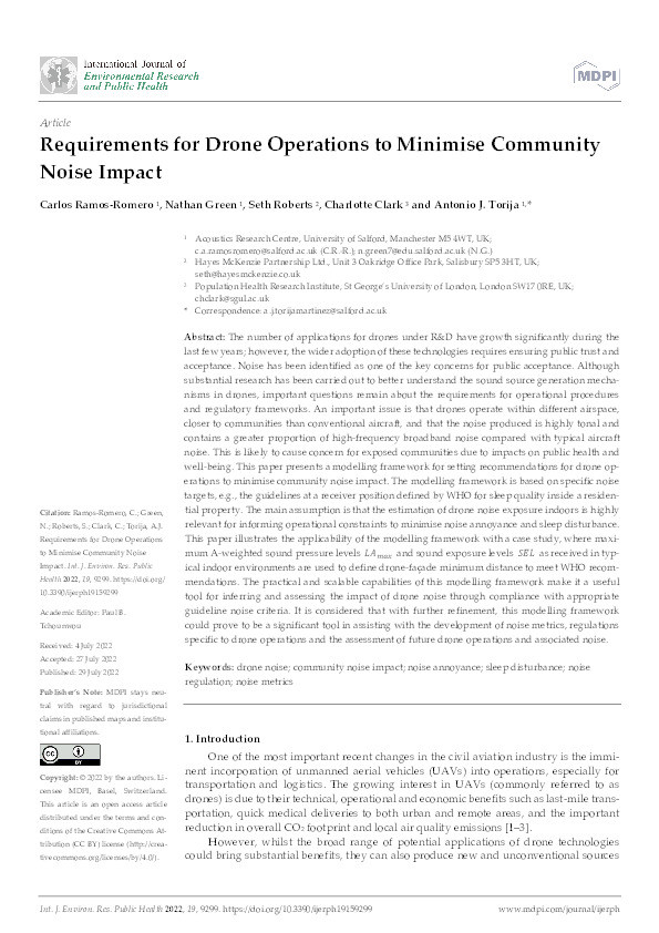 Requirements for drone operations to minimise community noise impact Thumbnail