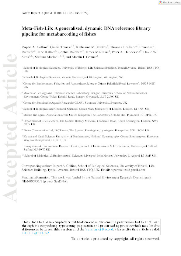 Meta‐Fish‐Lib : a generalised, dynamic DNA reference library pipeline for metabarcoding of fishes Thumbnail