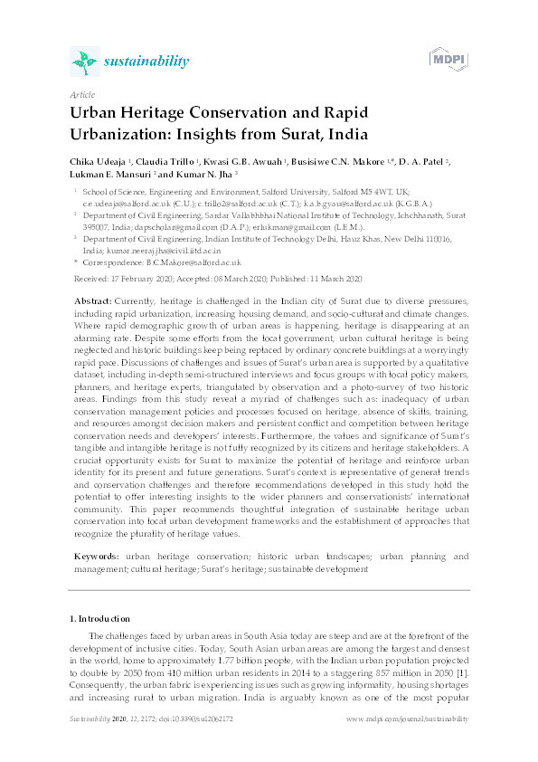 Urban heritage conservation and rapid urbanization : insights from Surat, India Thumbnail