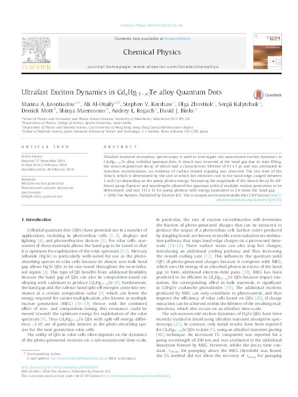 Ultrafast exciton dynamics in CdxHg(1-x)Te alloy quantum dots Thumbnail