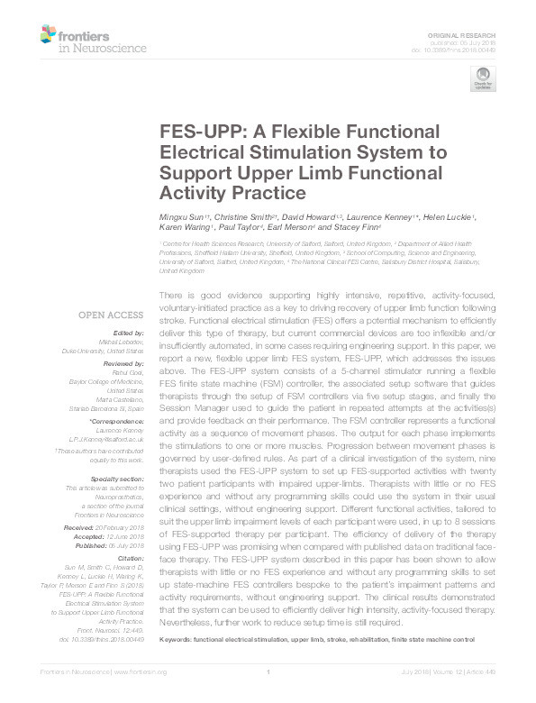 FES-UPP : a flexible functional electrical stimulation system to support upper limb functional activity practice Thumbnail