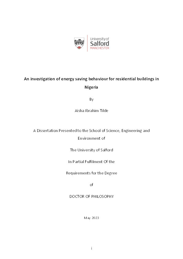 An investigation of energy saving behaviour for residential buildings in Nigeria Thumbnail