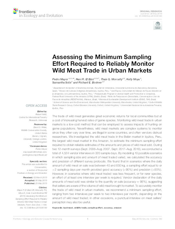 Assessing the minimum sampling effort required to reliably monitor wild meat trade in urban markets Thumbnail