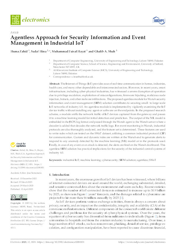 Agentless approach for security information and event management in industrial IoT Thumbnail