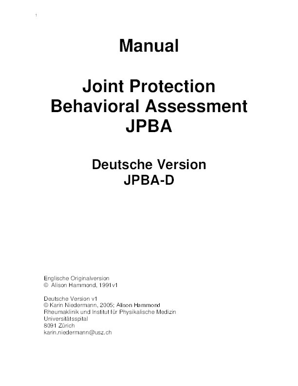 Joint Protection Behaviour Assessment - Deutsche Version 2005 v1 Thumbnail