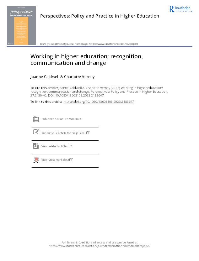 Working in higher education; recognition, communication and change Thumbnail