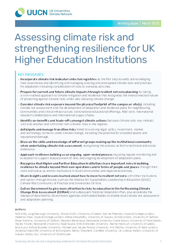 Assessing climate risk and strengthening resilience for UK Higher Education Institutions Thumbnail