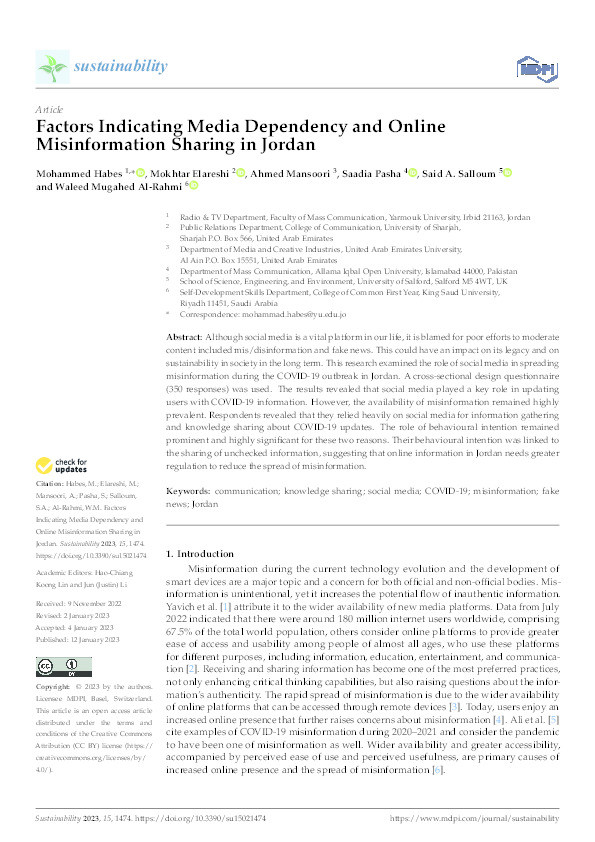 Factors indicating media dependency and online misinformation sharing in Jordan Thumbnail