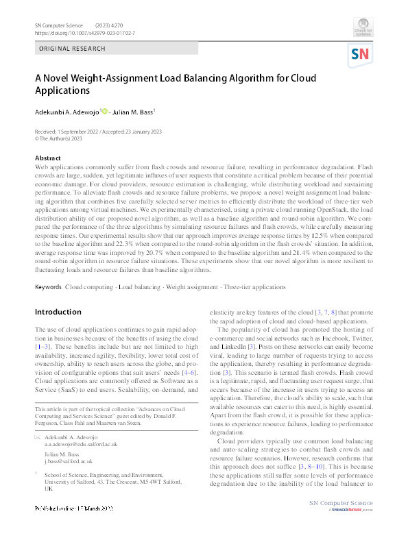 A novel weight-assignment load balancing algorithm for cloud applications Thumbnail