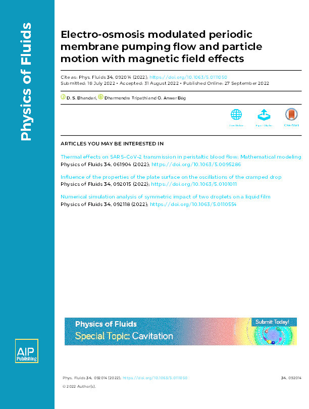 Electro-osmosis modulated periodic membrane pumping flow and particle motion with magnetic field effects Thumbnail