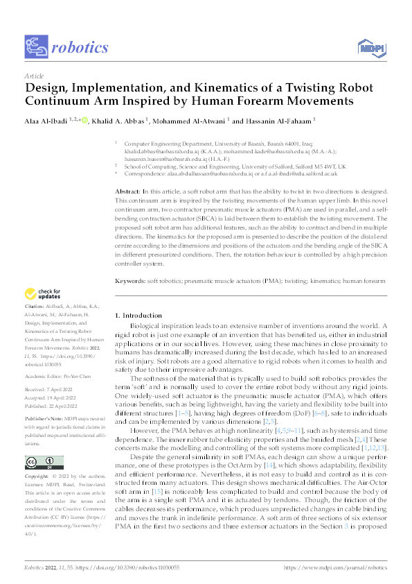 Design, Implementation, and Kinematics of a Twisting Robot Continuum Arm Inspired by Human Forearm Movements Thumbnail