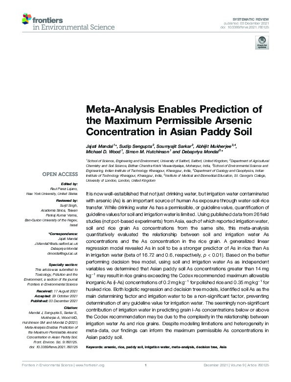 Meta-analysis enables prediction of the maximum permissible arsenic concentration in Asian paddy soil Thumbnail