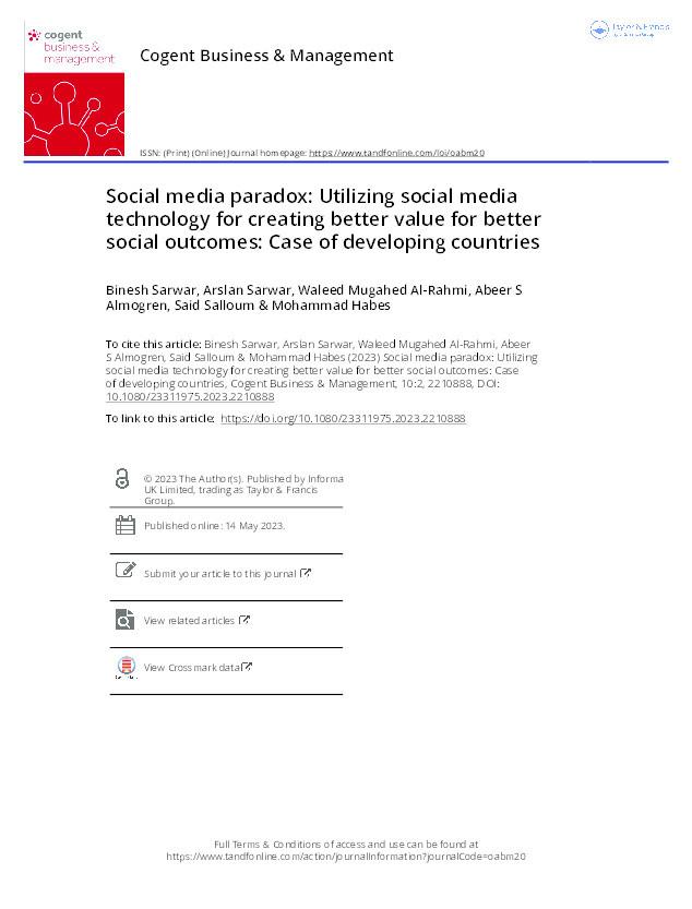 Social media paradox: Utilizing social media technology for creating better value for better social outcomes: Case of developing countries Thumbnail