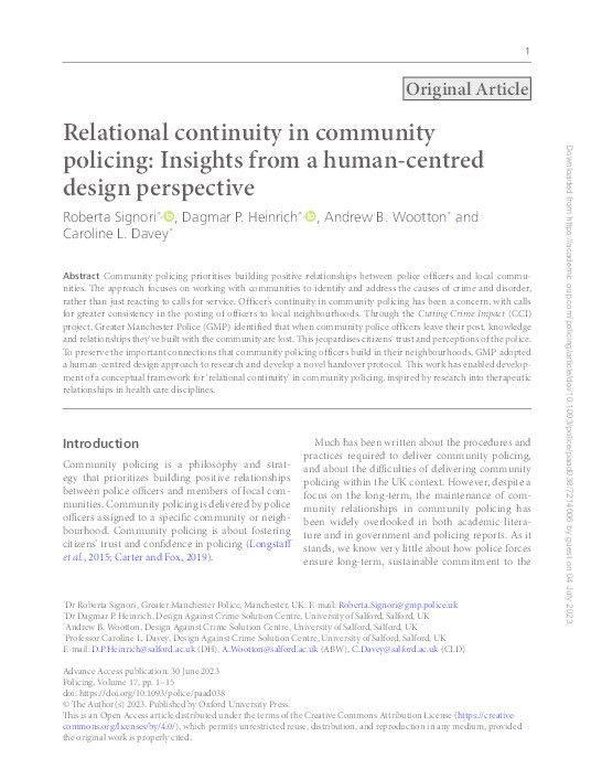 Relational continuity in community policing: Insights from a human-centred design perspective Thumbnail
