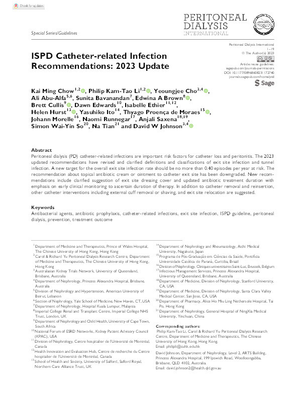 ISPD Catheter-related Infection Recommendations: 2023 Update Thumbnail