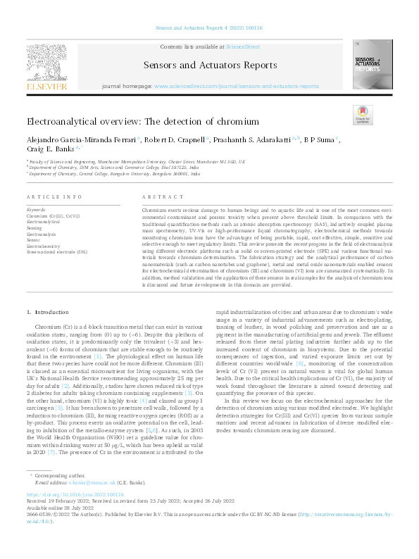 Electroanalytical Overview: The Detection of Chromium Thumbnail