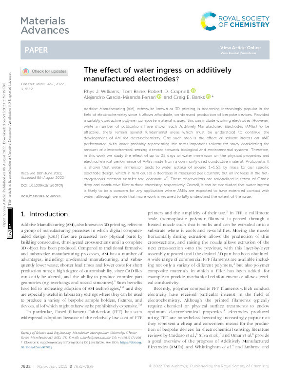 The effect of water ingress on additively manufactured electrodes Thumbnail