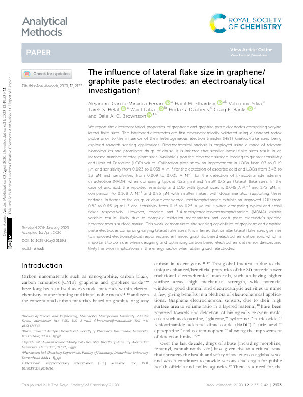 The influence of lateral flake size in Graphene/Graphite paste electrodes: an electroanalytical investigation Thumbnail